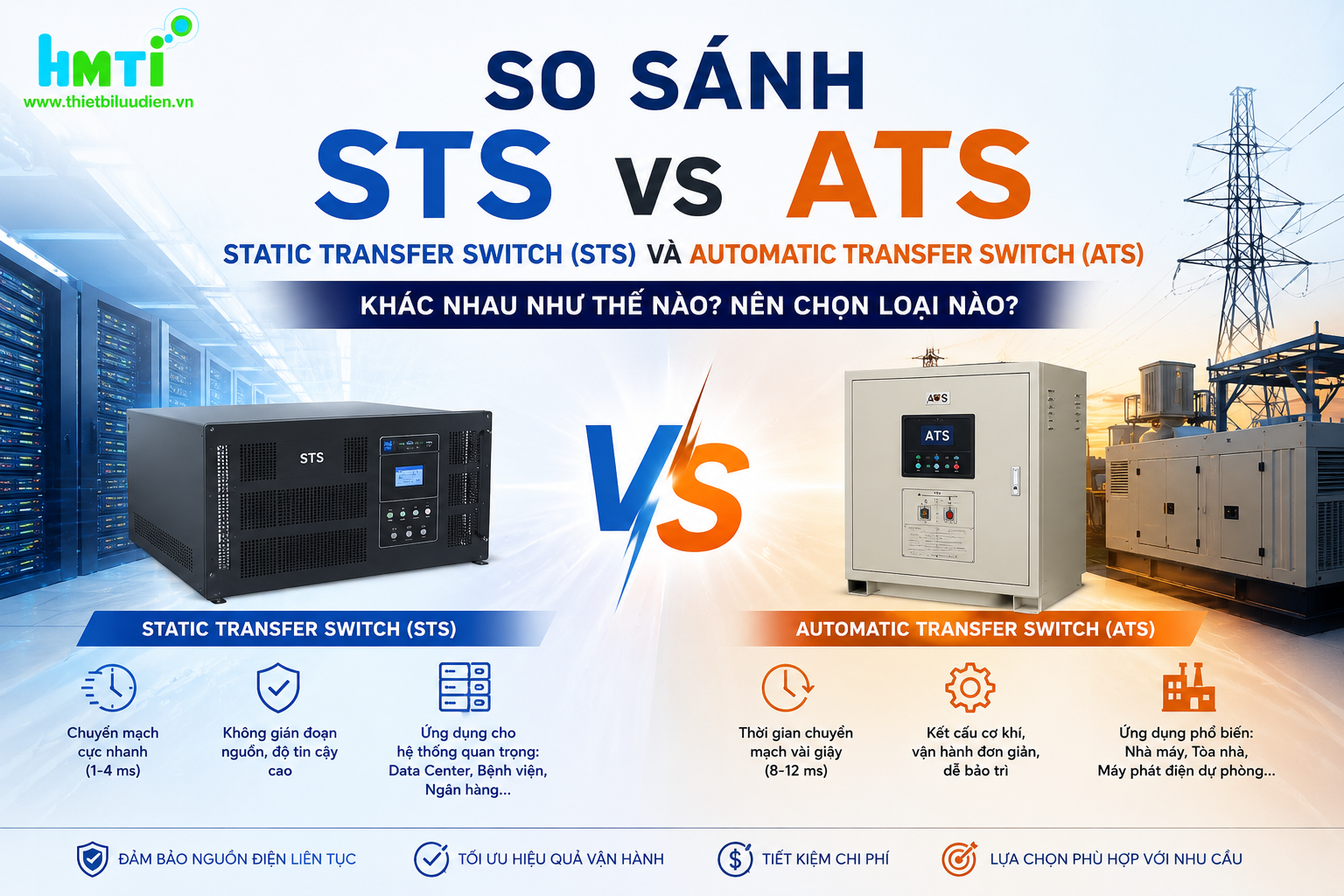 STS và ATS khác nhau như thế nào? So sánh chi tiết hai giải pháp chuyển nguồn